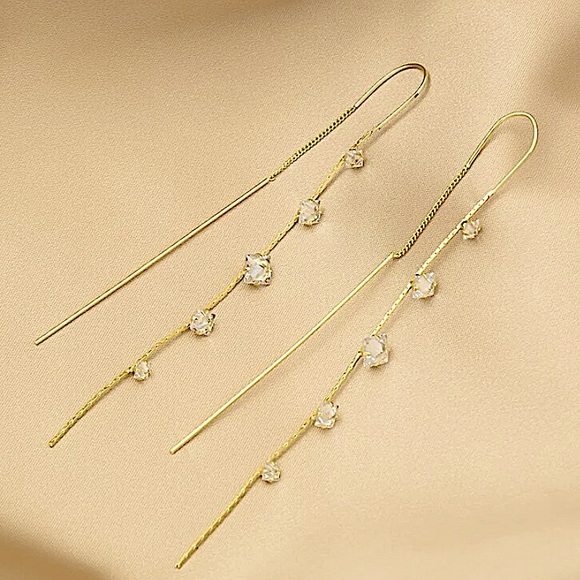 Gold Crystal Threader Earrings - Picture 3 of 4